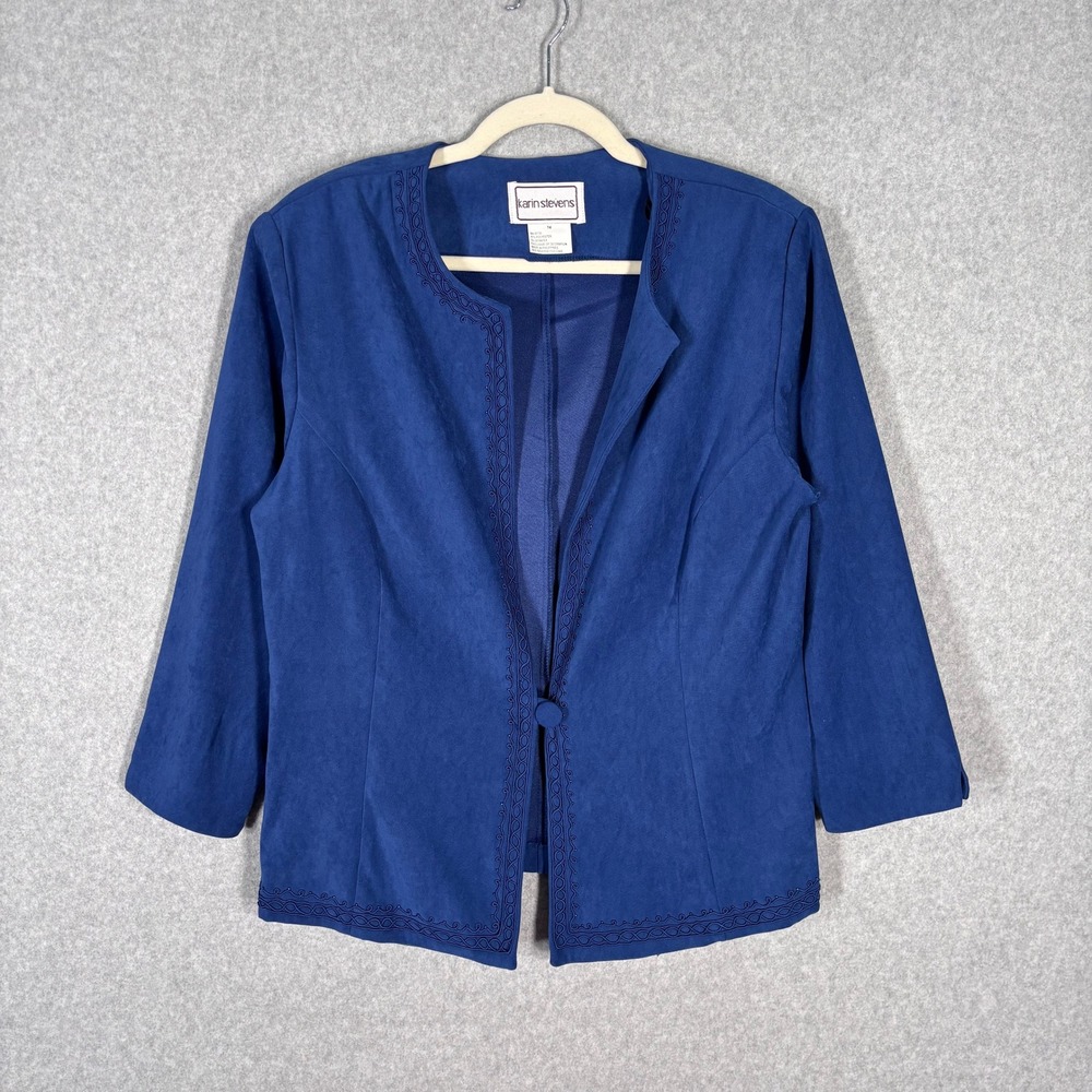 Karin Stevens Microsuede‎ Blazer Size 14 Embellished Scroll Stretch Soft Thin